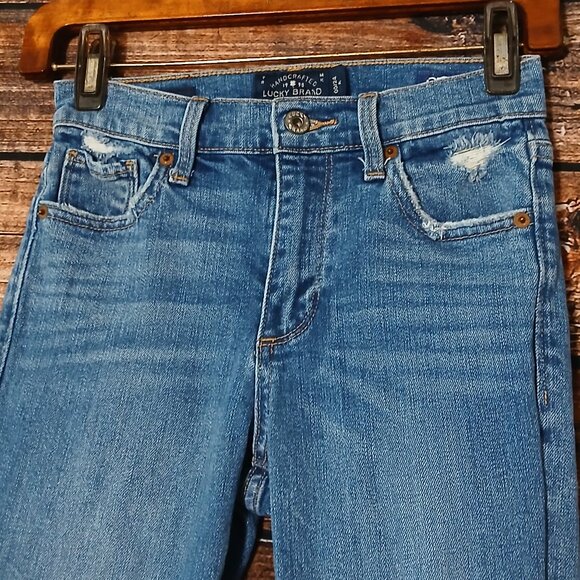 Lucky Brand Jeans Size 00 24 Bridgette Skinny Distressed Blue Denim Stretch - Picture 4 of 11